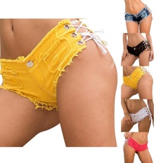 Baru Rendah Pinggang Lace Up Distrressed Hot Skinny Denim Jeans untuk Wanita-Intl
