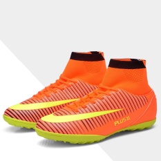 Baru Pria Tinggi Ankle Sepatu Sepak Bola Original Soccer Sepatu Anak Turf Sock Cleat Pelatihan Nail Ukuran Besar Sneakers (Orange) -Intl