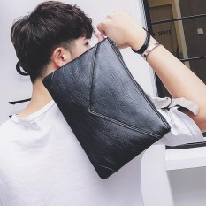 Baru Pria Kulit Sapi Clutch Pola Geometris Tas Panjang Dompet Amplop Tas Tas Santai Pergelangan Tangan Tas (HITAM) -Internasional