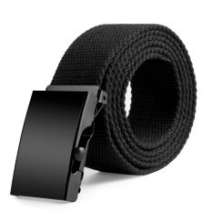 Baru Mens Kain Katun Webbing Black Buckle Belt Army-Intl
