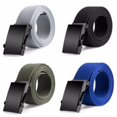 Baru Mens Kain Katun Webbing Black Buckle Belt Army Royal Blue-Intl