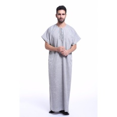 New Muslim Arab Mans Fashion Robes Jubahs Short Sleeve Costumeyouth Islamic Clothing (Grey)