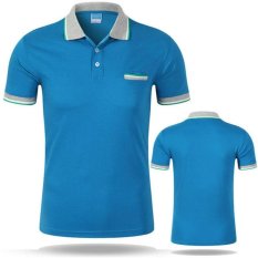 Baru Polo Shirt Pria Kasual Katun Lengan Pendek Kemeja Bernapas Mens Turn-down Collar Kaos Polos Homme Men Merek Pakaian (Danau Biru) -Intl