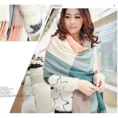 Gaya Baru Big Red Kisi Scarf Panjang Wanita Korea Musim Gugur dan Musim Dingin Wol Syal Selendang (Pink Hijau) -Intl