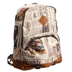 Baru Gaya Baru Hot Jual Unisex Koran Print Tas Punggung Kanvas Tas Kecil Tas Sekolah Tas Perjalanan M3AO-Intl