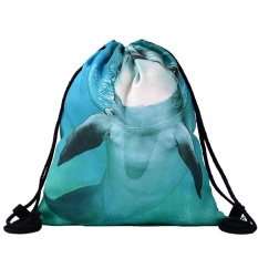 Gaya Baru Lumba-lumba 3D Digital Printing Bunched Bag Drawstring Backpack Shoulder 2017 Daftar Baru-Intl