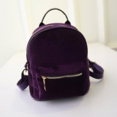 A Baru Trendi Women Ransel Laptop Beludru A Kasual Gaya Retro Preppy Style Backapck Solid Flanel Anak Perempuan Mochila Zipper Karung Tas- INTL