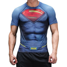 Baru Super Hero Superman Biru C Gaya Kompresi Ketat Kemeja-Luar Ruangan Atas For Kebugaran