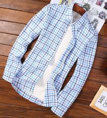 Baru Tide Plaid Pria Ramping Lengan Panjang Bisnis Baju Kasual-Intl-Intl