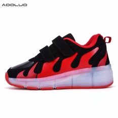 Baru Unisex LED Light Up Roda Yang Dapat Ditarik Roller Skate Sepatu Pelatih Casual (Rose Red)-Intl