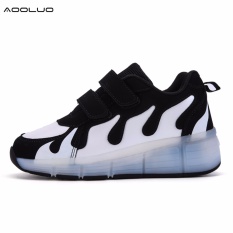 Baru Unisex LED Light Up Roda Yang Dapat Ditarik Roller Skate Sepatu Pelatih Casual (Putih)-Intl