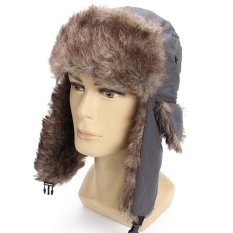 Baru Wanita Musim Dingin Pria Earflap Hangat Trapper Aviator Trooper Topi Rusia Topi Ski Abu-abu-Intl