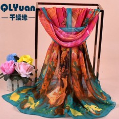 Baru Sifon Wanita Floral Soft Chiffon Floral Pattern Silk Scarf Selendang Kasmir Jilbab Pashima Bandana Printed Designer Scarf Bunga Pakaian Kasual Soft Scarves Long Bungkus Pashmina 160*50 Cm KH988913-Intl