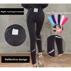 Baru Wanita Celana Olahraga Pinggang Tinggi Ritsleting Tak Terlihat Pocket Celana Yoga Desain Reflektif Malam Celana Lari Pakaian Yoga-Intl