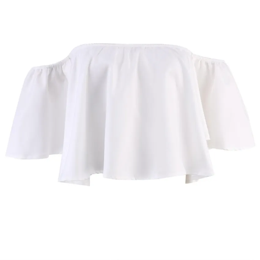 Harga baru wanita ladies flare lengan tangki tops off shoulder tee shirt crop top cropped |