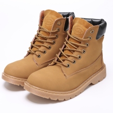 Baru Wanita Kulit Sintetis Boot BERENDA Outdoor Sepatu Bot Pergelangan Kaki Toe Shape (Coklat Kuning)-Intl