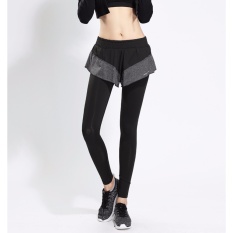 Baru Wanita Olahraga Celana Yoga Palsu Shorts Grey Women Running Celana Celana Olahraga Cepat Kering Elastis Slim Tights Celana-Intl