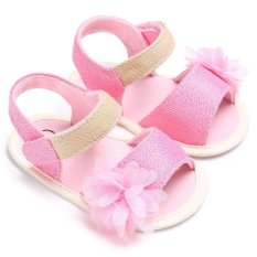 Newborn-18 Bulan Musim Panas Bayi Perempuan Anak Laki-laki Bunga Slip-On Sol Lembut Sepatu Lucu Sepatu Kasual S1851 Pink