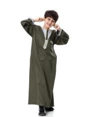 Terbaru Muslim Boys Kostum Nasional Arab T-shirt Judas Remaja Jubah Gaya Pakaian-Hijau Tentara-Intl