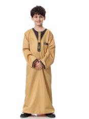 Terbaru Muslim Boys Kostum Nasional Arab T-shirt Judas Remaja Jubah Gaya Pakaian-Kuning Muda-Intl