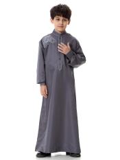 Terbaru Orang Tua-anak Muslim Muda Man National Costume Boys Arab Judas Remaja Jubah Gaya Pakaian-Dark Grey- INTL