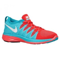 Nike Nike FLYKNIT LUNAR 2 Wanita Lari Sepatu Ukuran AS 6.5, Lebar Reguler, warna Biru/Merah/Putih-Internasional