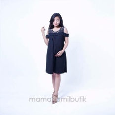 Ning Ayu Baju Hamil Dress Hamil Menyusui Salur Motif Cantik Theresha Dress - DRO 863 Hitam