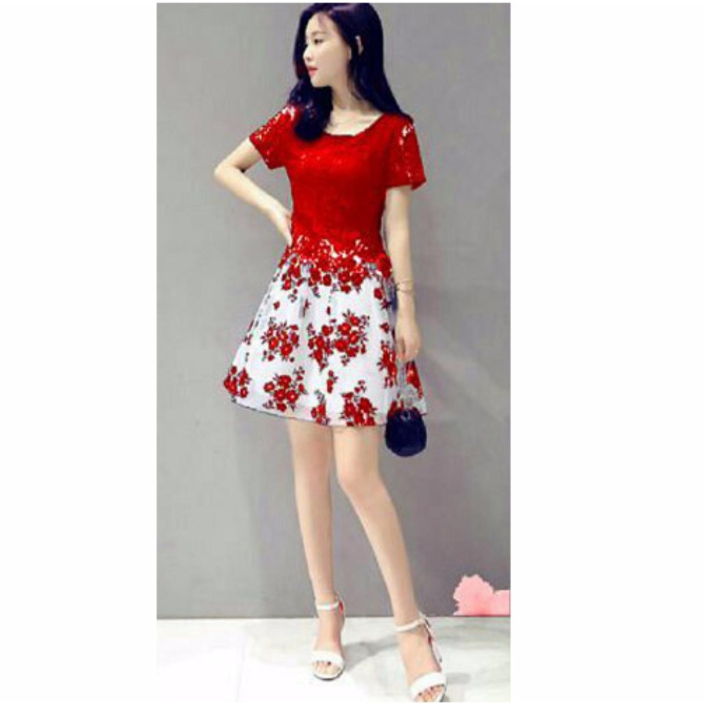 novi.olshop Dress Flower Maroon