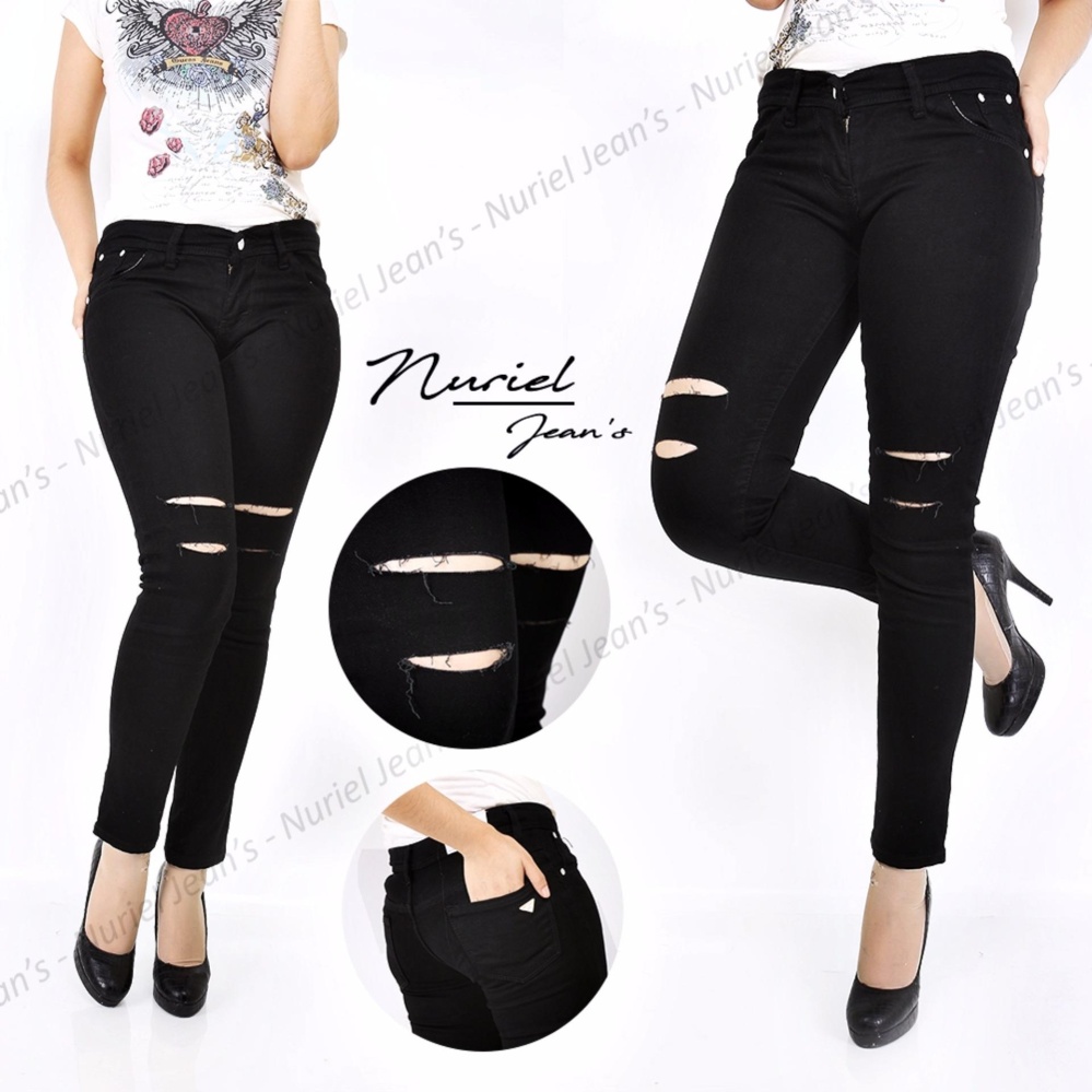 Nuriel Jeans - Celana Jeans Wanita – Premium Quality – Skinny Sobek – Hitam