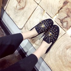 Nyaman Musim Semi Flat Shoes Sepatu Wanita Sepatu Kulit Kacang (Hitam)