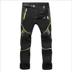 Ocean Fashion Indonesia Ngumpul Di Sini Cepat Pengeringan Celana Mountaineering Large Ukuran Luar Ruangan Motion Stretch Celana Ultrathin Celana (Hitam Latar Belakang AND Garis Hijau)