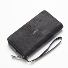 Ocean Fashion Baru Pria Dompet PU Multi Posisi Kartu Panjang Gaya Ritsleting Retro Leisure Berkapasitas Tinggi Dompet (HITAM) -Intl