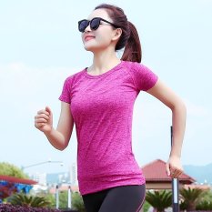 Ocean Fashion Wanita Motion Elastic Force Stripe Fitness Cepat Pengeringan Thin Run Basketball Yoga T-shirt-nya (Mawar)-International