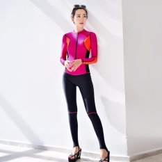 Ocean New Lady Conjoined Pakaian Menyelam Lengan Panjang Mencegah Berjemur Dalam Pakaian Renang (merah)