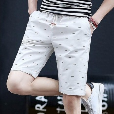 Pria Wanita Model Celana Pendek Chino Leisure Remaja Pencetakan Celana Pendek Katun (Putih)-Intl