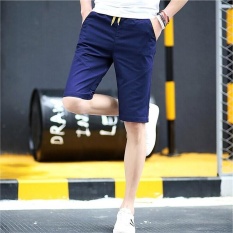 Pria Wanita Model Chino Celana Pendek Pure Cotton Leisure Knitting Remaja Motion Beach Shorts (biru Gelap)-Intl