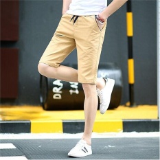 Pria Wanita Model Chino Celana Pendek Pure Cotton Leisure Knitting Remaja Motion Beach Shorts (Khaki)-Intl