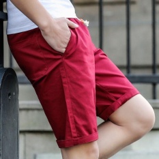 Pria Wanita Model Chino Celana Pendek Pure Cotton Leisure Knitting Remaja Motion Beach Shorts (Merah)-Intl