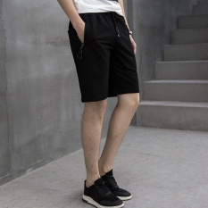 Pria Wanita Model Chino Celana Pendek Pure Cotton Leisure Knitting Remaja Motion Shorts (Hitam)-Intl