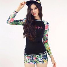 Ocean NEW Wanita Lengan Panjang Pakaian Renang With Wetsuit Flat Cetak Konservatif (Floral)
