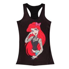 Oh Wanita Rompi TANK TOP Baju Blus Remaja Punk Rock Gotik Elastis T-shirt-nya Tato Mermaid (hitam)
