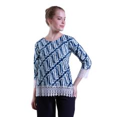 Oktovina-HouseOfBatik Blus Batik Katun Parang Renda - Batik Parang BPLC - Biru / Baju Wanita / Atasan Wanita / Blus Wanita / Blus Batik Wanita / Batik Wanita