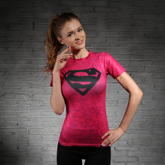 Baju Ketat Perempuan Kaus Kebugaran Kebugaran Yoga ([Merah Muda Superman)