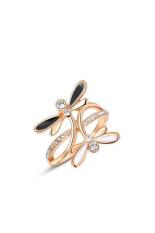 Olen Hitam Putih Dragonfly Berbentuk Berlian CZ Finger Cincin untuk Women (Rose Gold)