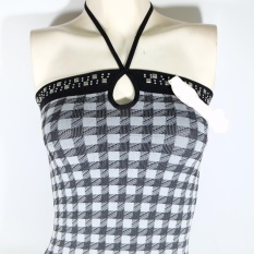 Oleno Fashion Atasan Halter Neck Wanita Bergaya Kotak-kotak Jokowi Musim Panas Tanktop Rompi Kemeja Blus Katun-Black