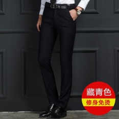 TERBUKA Pria Versi Tipis Korea Profesional Bisnis Slim Adalah Pants-Angkatan Laut-Intl