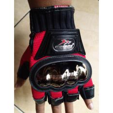 Ori ! Sarung Tangan Motor / Gloves Touring Madbike Metal Hitam Merah Half Finger Setengah Jari