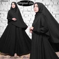Original Size Gamis Muslim Syari Balotelli Polos HQ Black + Set Kerudung Sesuai Foto
