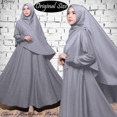 Original Size Gamis Muslim Syari Balotelli Polos HQ Grey + Set Kerudung Sesuai Foto