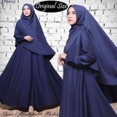 Original Size Gamis Muslim Syari Balotelli Polos HQ Navy + Set Kerudung Sesuai Foto